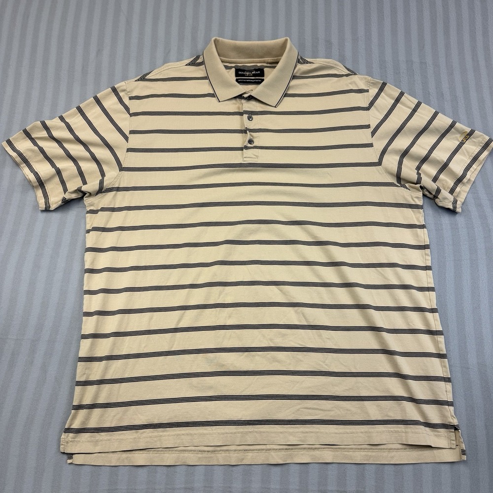 Golden Bear Brown Striped‎ Golf Polo Shirt Mens Short Sleeve Casual